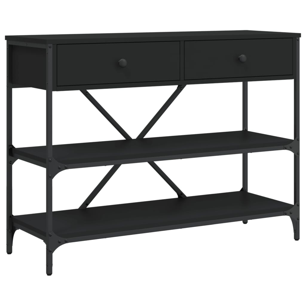 Tavolino Consolle con Cassetti e Ripiani Nero Legno Multistrato | homemem39