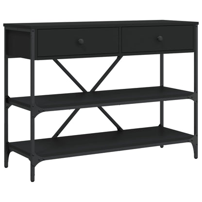 Tavolino Consolle con Cassetti e Ripiani Nero Legno Multistrato | homemem39
