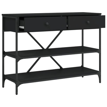 Tavolino Consolle con Cassetti e Ripiani Nero Legno Multistrato | homemem39