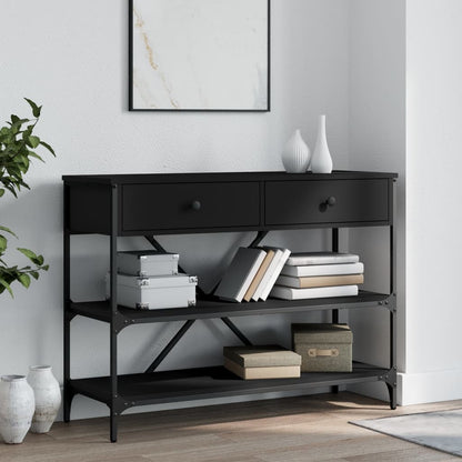 Tavolino Consolle con Cassetti e Ripiani Nero Legno Multistrato | homemem39