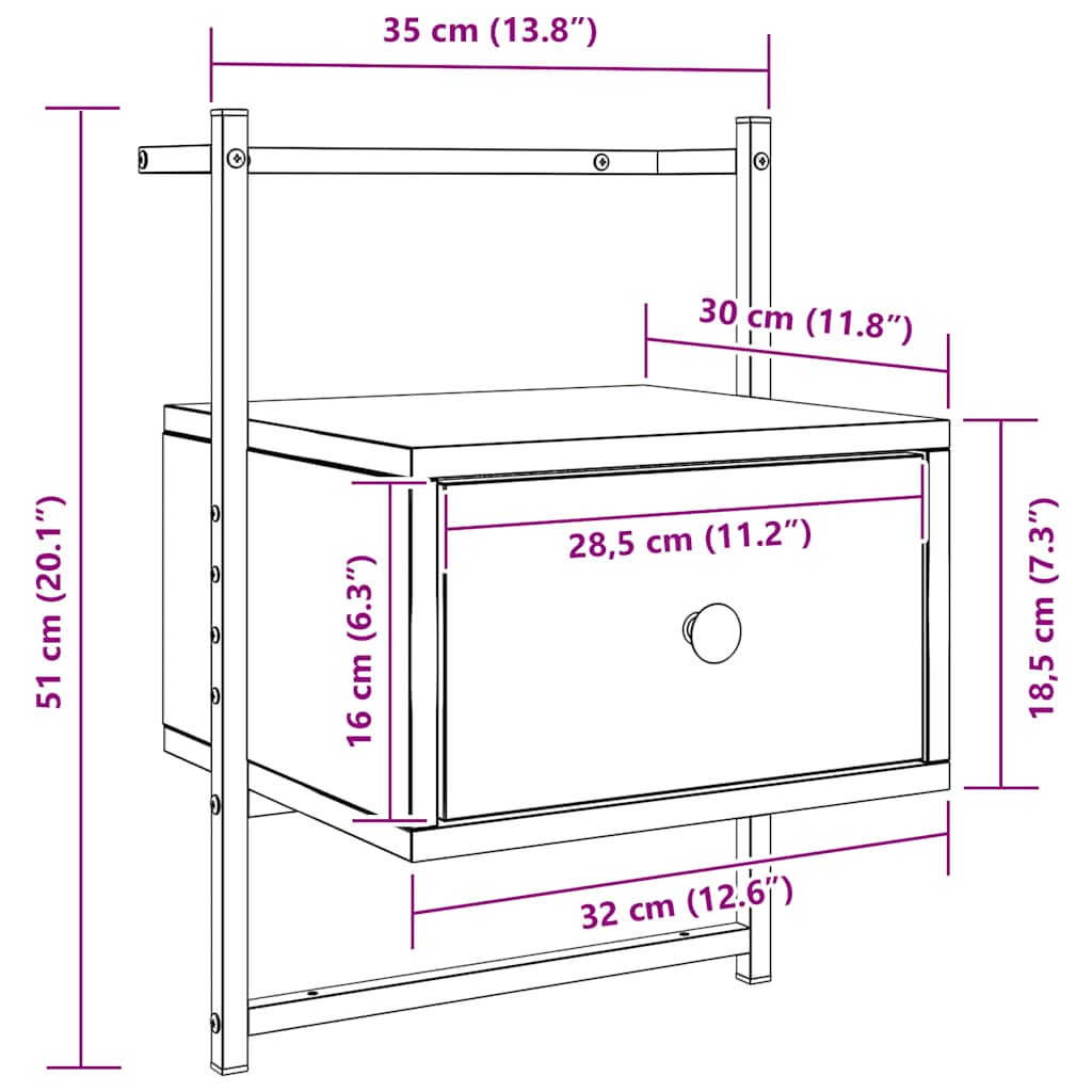 Comodino a Muro Rovere Sonoma 35x30x51 cm Legno Multistrato | homemem39