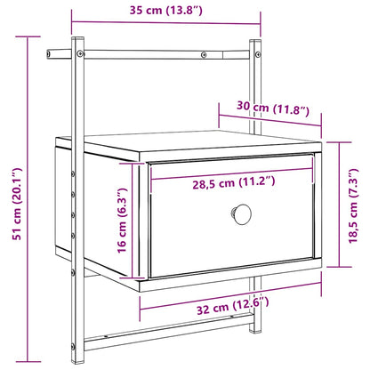Comodino a Muro Rovere Sonoma 35x30x51 cm Legno Multistrato | homemem39