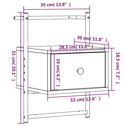 Comodino a Muro Rovere Marrone 35x30x51 cm Legno Multistrato - homemem39