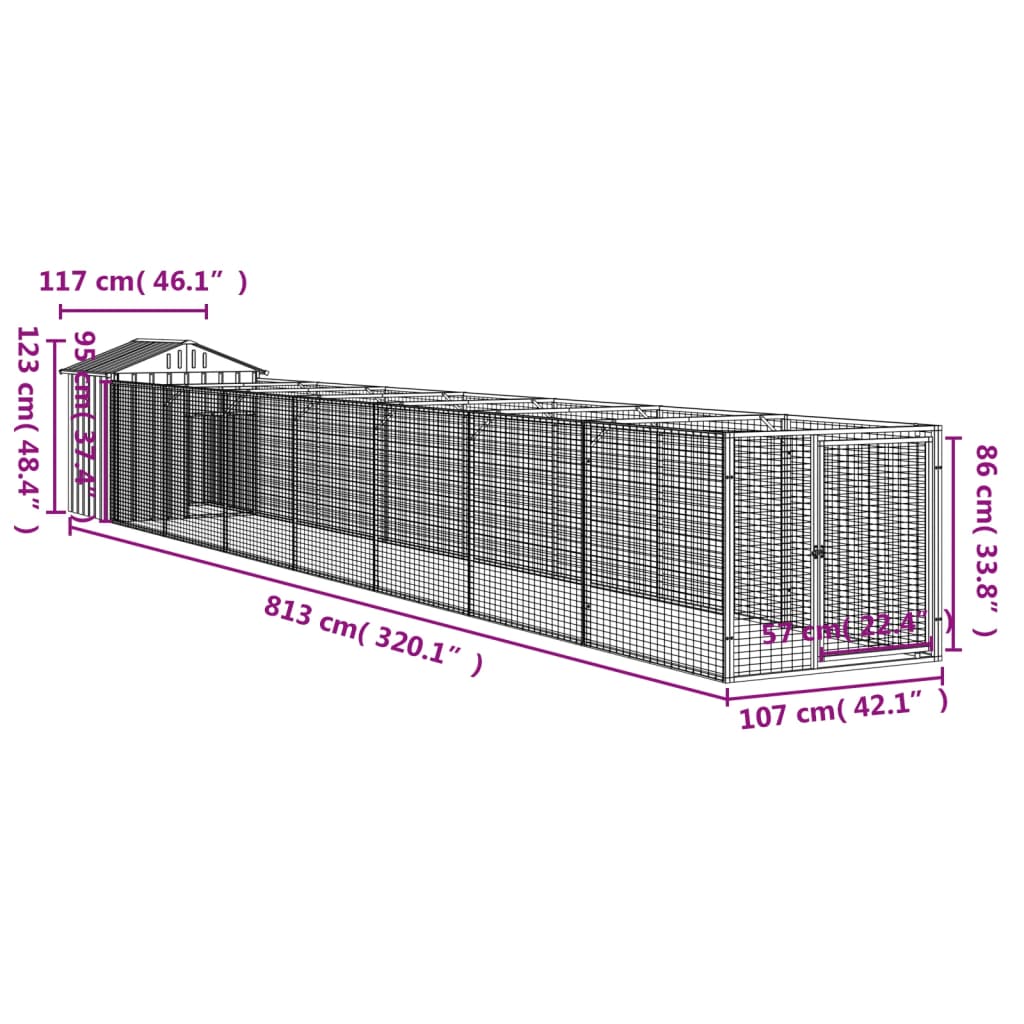 Casetta Cani con Tetto Antracite 117x813x123 cm Acciaio Zincato