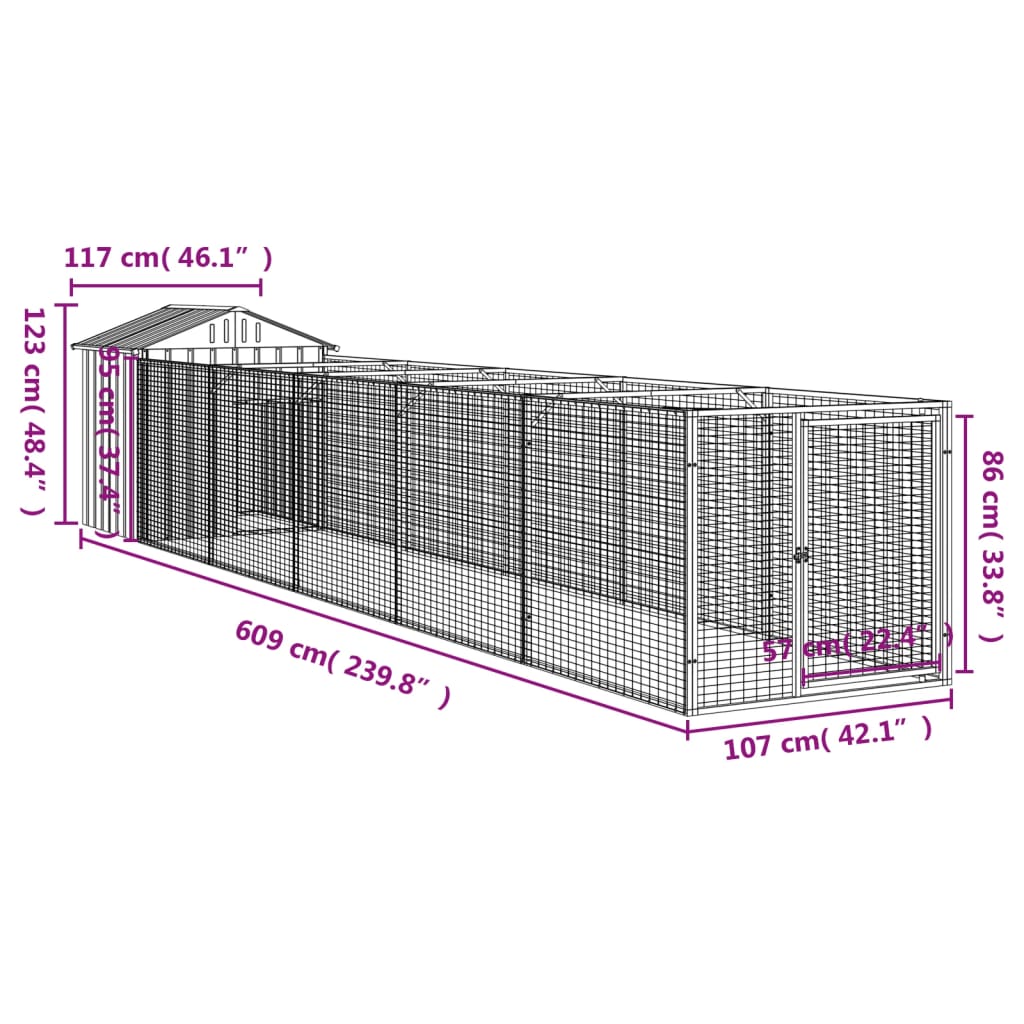 Casetta Cani Tetto Grigio Chiaro 117x609x123 cm Acciaio Zincato