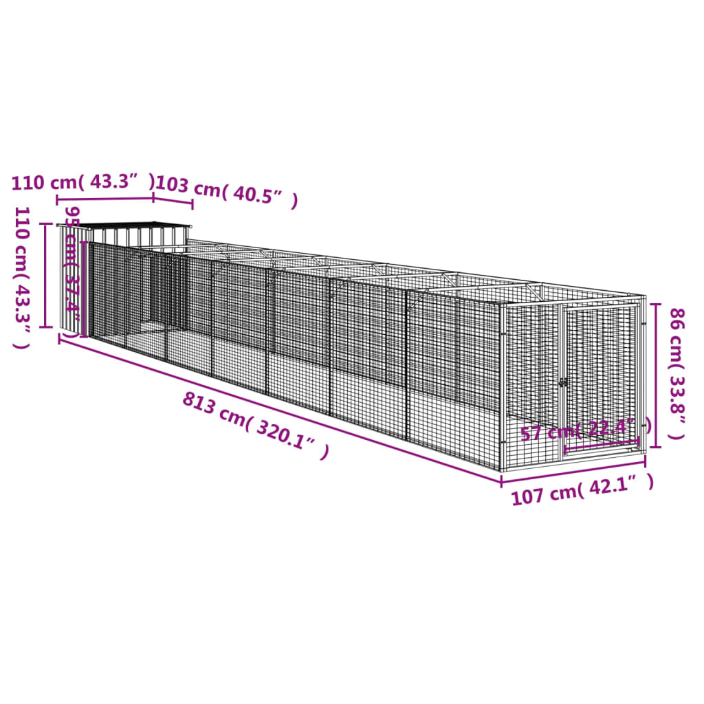 Casetta Cani Corsa Grigio Chiaro 110x813x110 cm Acciaio Zincato