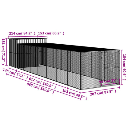 Casetta Cani con Corsa Antracite 214x865x181 cm Acciaio Zincato - homemem39