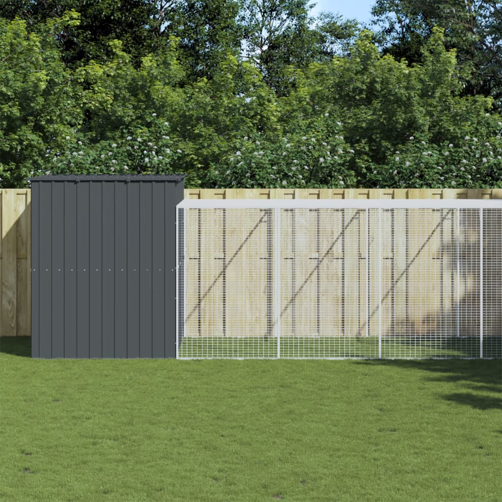 Casetta Cani con Corsa Antracite 214x865x181 cm Acciaio Zincato - homemem39