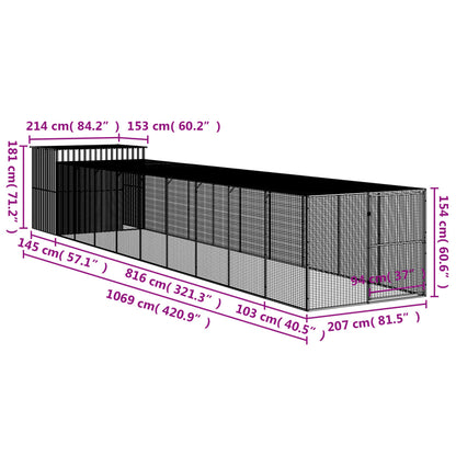 Casetta Cani con Corsa Antracite 214x1069x181cm Acciaio Zincato - homemem39
