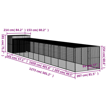 Casetta Cani Corsa Grigio Chiaro 214x1273x181cm Acciaio Zincato - homemem39