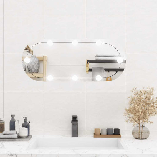 Specchio da Parete con Luci LED 30x70 cm Vetro Ovale - homemem39