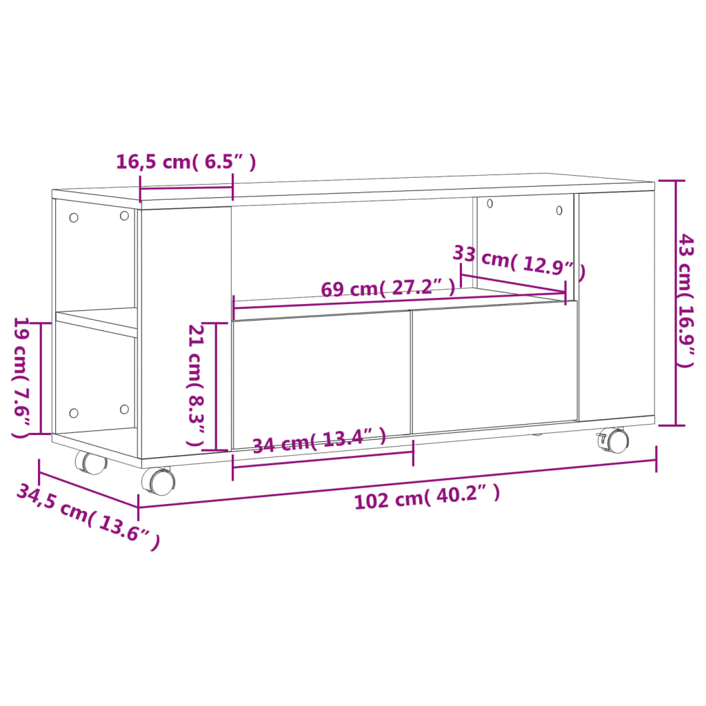 Mobile TV 102x34,5x43 cm in legno multistrato