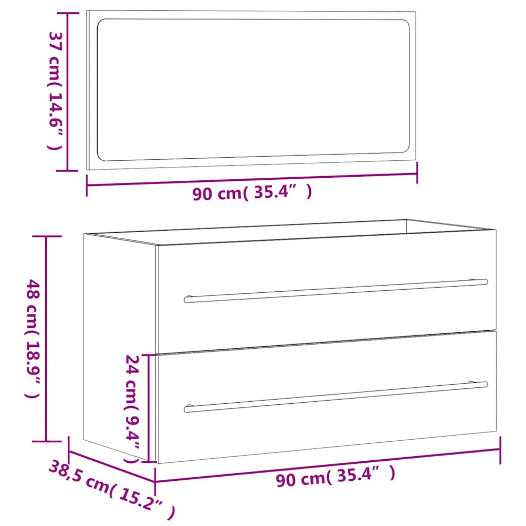 Mobile da Bagno con Specchio Nero in Legno Multistrato | homemem39