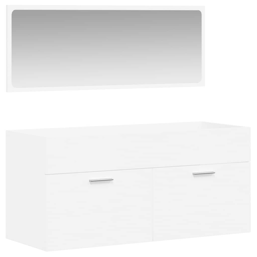 Mobile da Bagno con Specchio Bianco in Legno Multistrato | homemem39