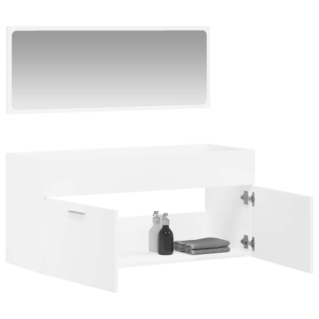 Mobile da Bagno con Specchio Bianco in Legno Multistrato | homemem39