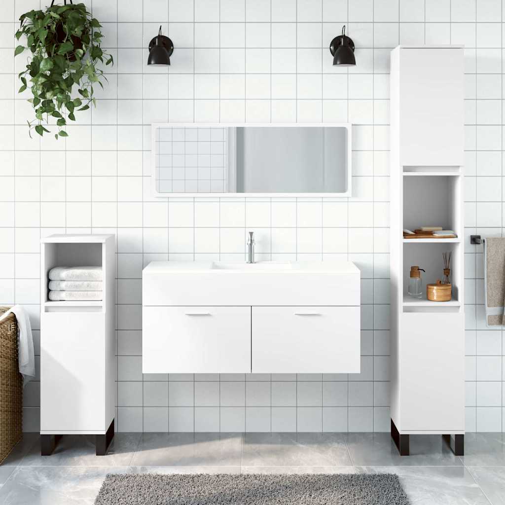 Mobile da Bagno con Specchio Bianco in Legno Multistrato | homemem39