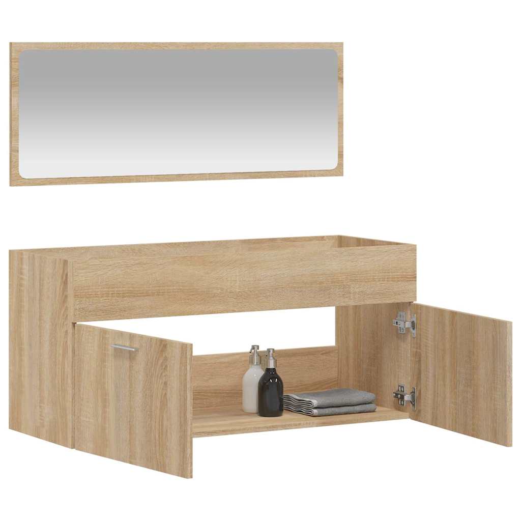 Mobile da Bagno con Specchio Rovere Sonoma in Legno Multistrato | homemem39
