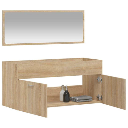 Mobile da Bagno con Specchio Rovere Sonoma in Legno Multistrato | homemem39