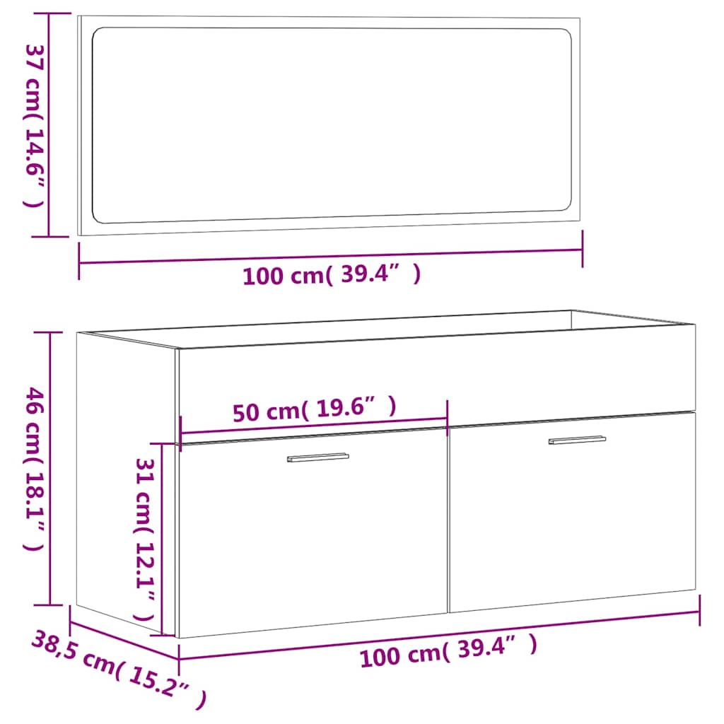 Mobile da Bagno con Specchio Rovere Sonoma in Legno Multistrato | homemem39