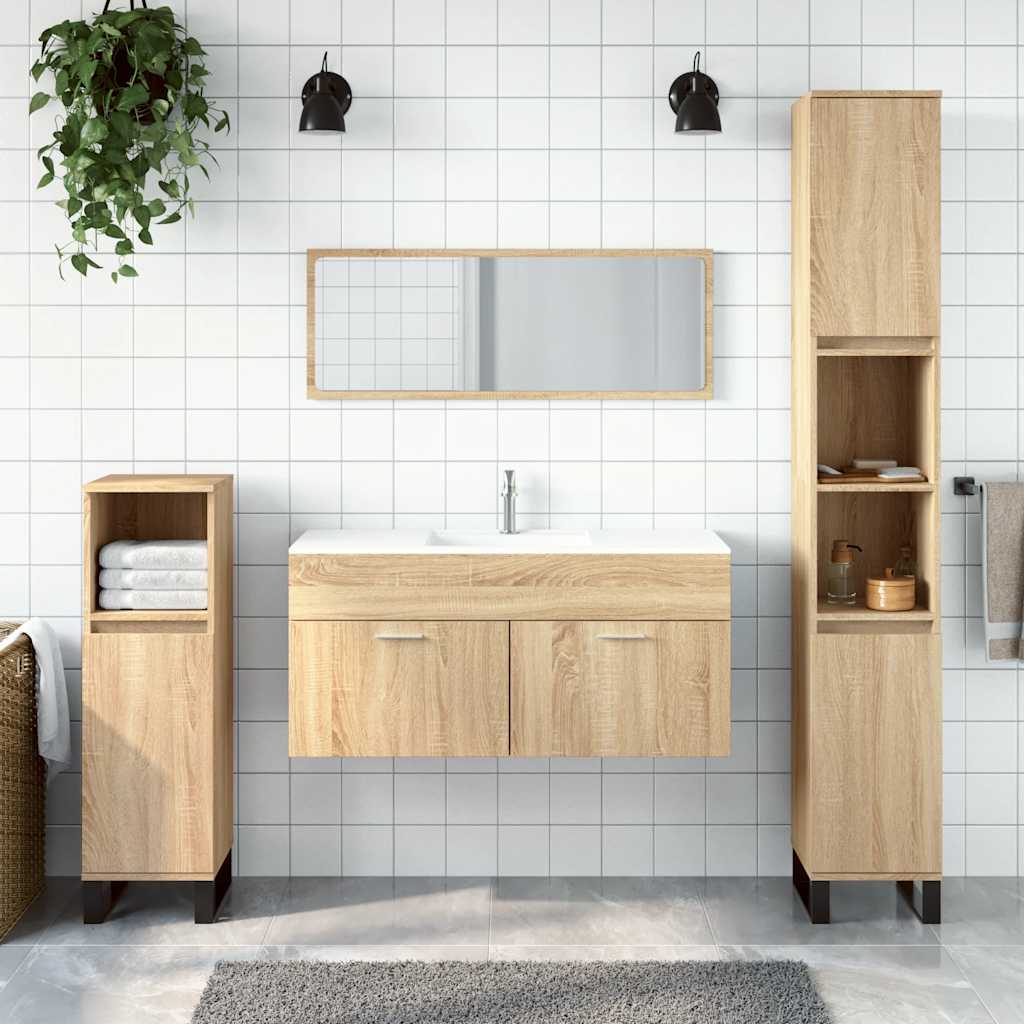 Mobile da Bagno con Specchio Rovere Sonoma in Legno Multistrato | homemem39