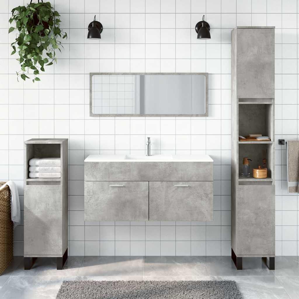 Mobile da Bagno con Specchio Grigio Cemento Legno Multistrato | homemem39