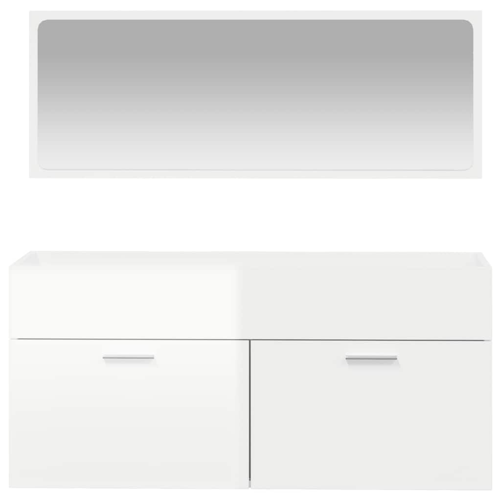 Mobile da Bagno con Specchio Bianco Lucido in Legno Multistrato | homemem39