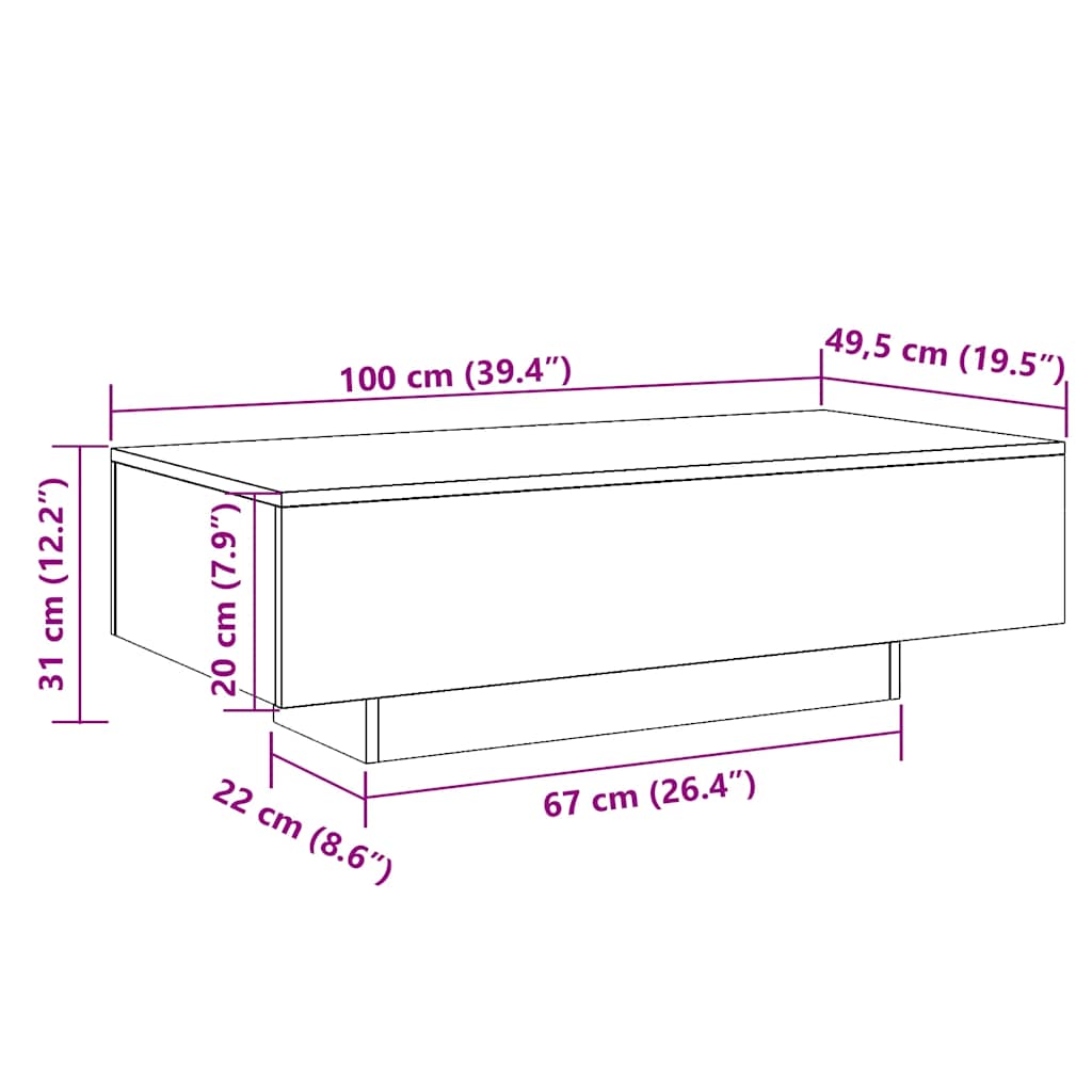 Tavolino da Salotto Bianco 100x49,5x31 cm in Legno Multistrato | homemem39