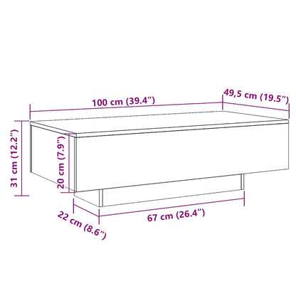Tavolino Salotto Bianco Lucido 100x49,5x31 cm Legno Multistrato