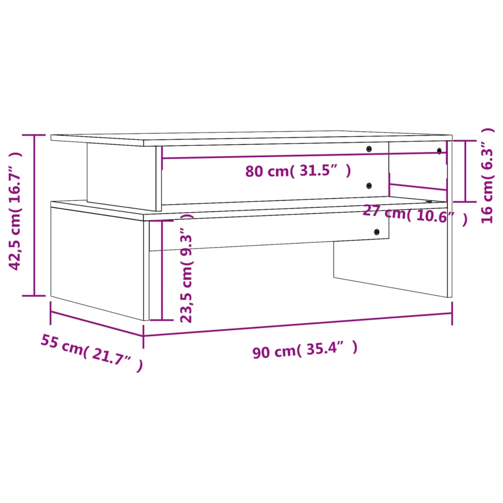 Tavolino da Salotto Bianco 90x55x42,5 cm in Legno Multistrato | homemem39