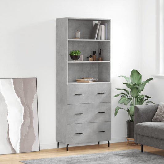 Credenza Grigio Cemento 69,5x34x180 cm in Legno Multistrato