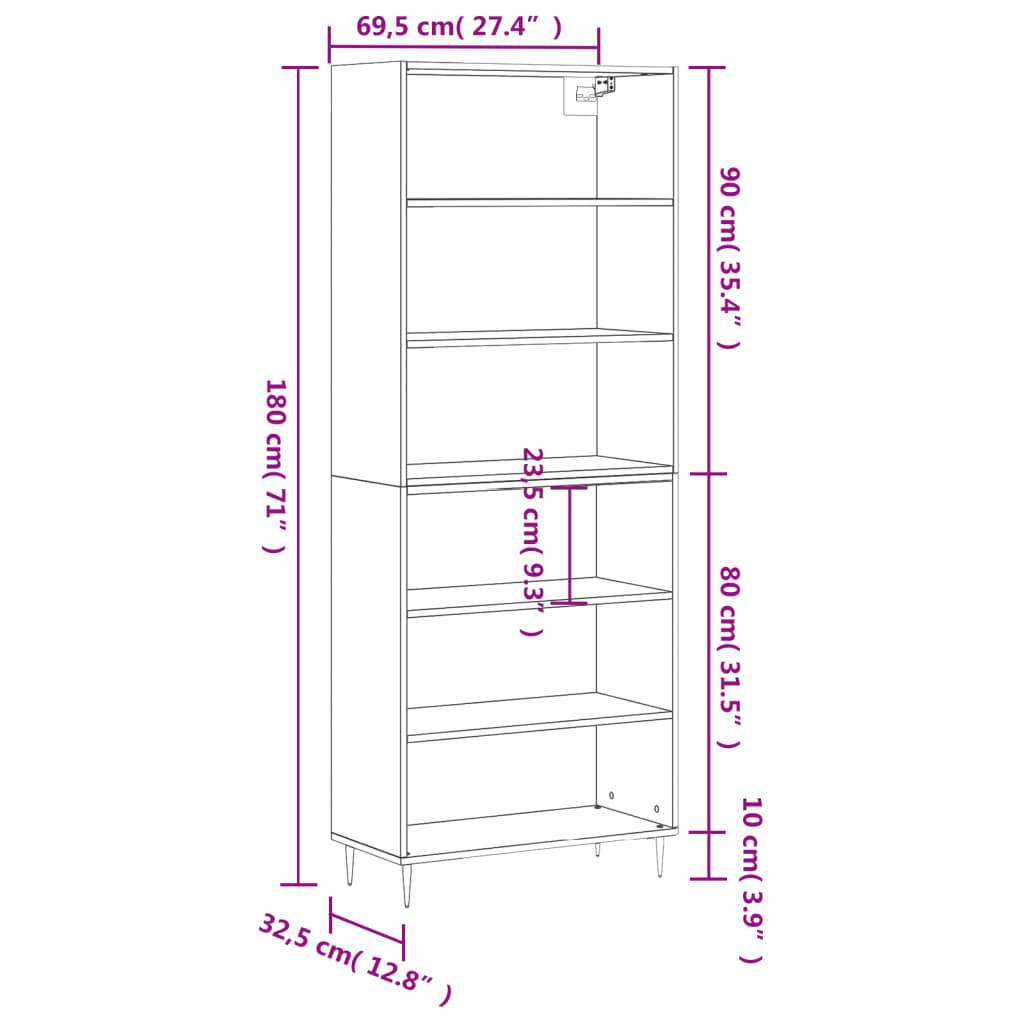 Credenza Rovere Sonoma 69,5x32,5x180 cm Legno Multistrato