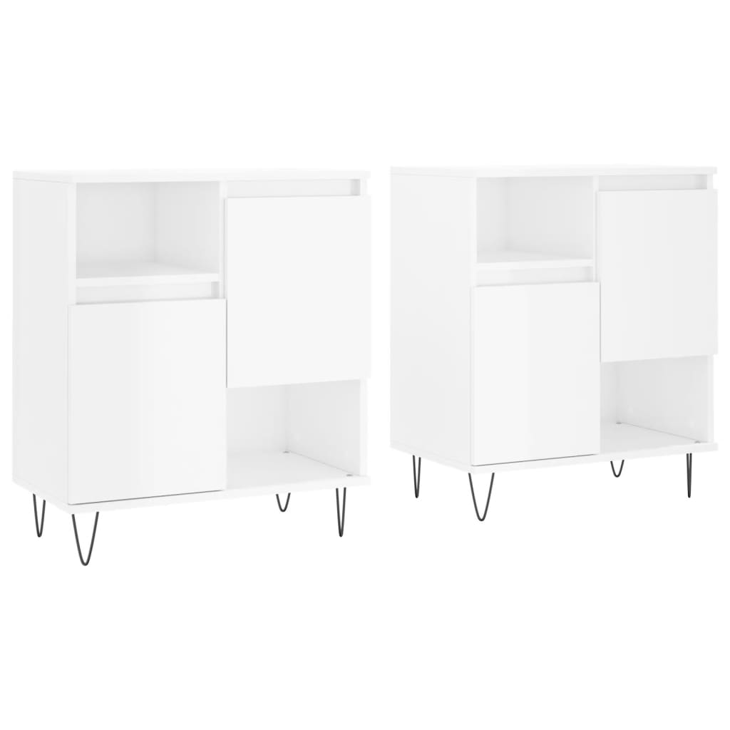 Credenze 2 pz Bianco Lucido in Legno Multistrato