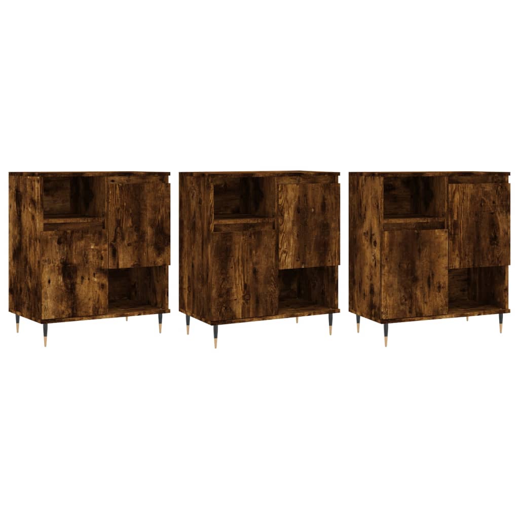 Credenze 3 pz Rovere Fumo in Legno Multistrato