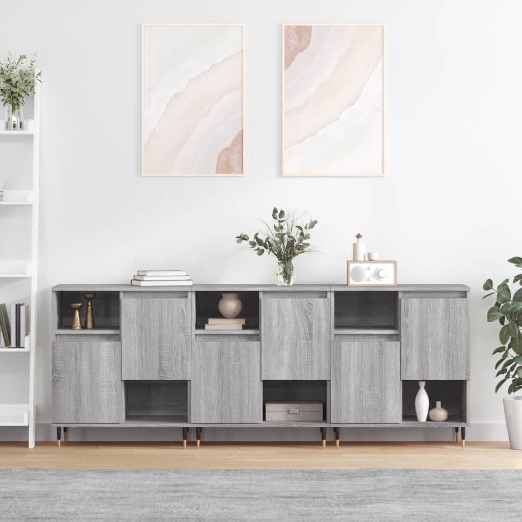 Credenze 3 pz Grigio Sonoma in Legno Multistrato - homemem39