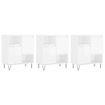Credenze 3 pz Bianco Lucido in Legno Multistrato