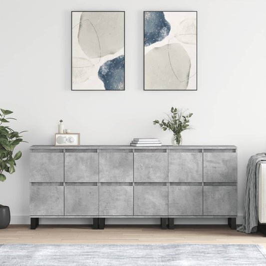 Credenze 3 pz Grigio Cemento in Legno Multistrato - homemem39