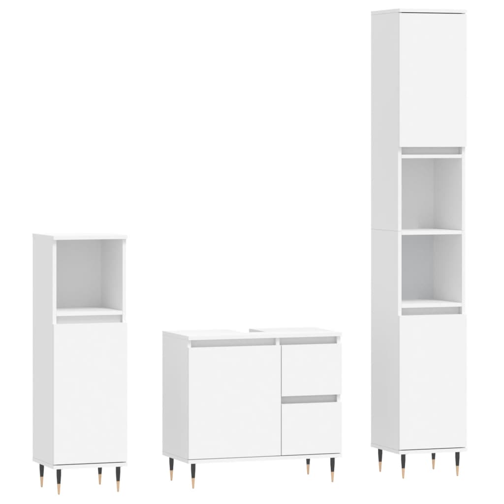 Set Mobili da Bagno 3 pz Bianco in Legno Multistrato | homemem39