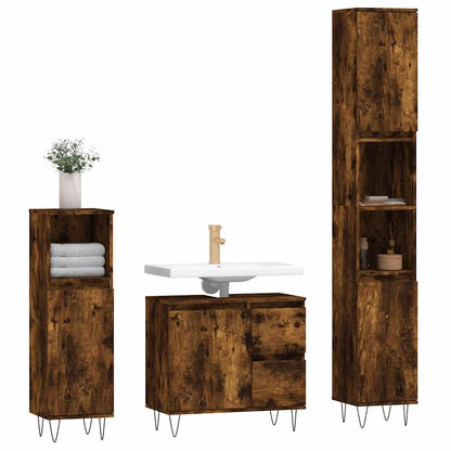 Set Mobili da Bagno 3 pz Rovere Fumo in Legno Multistrato | homemem39