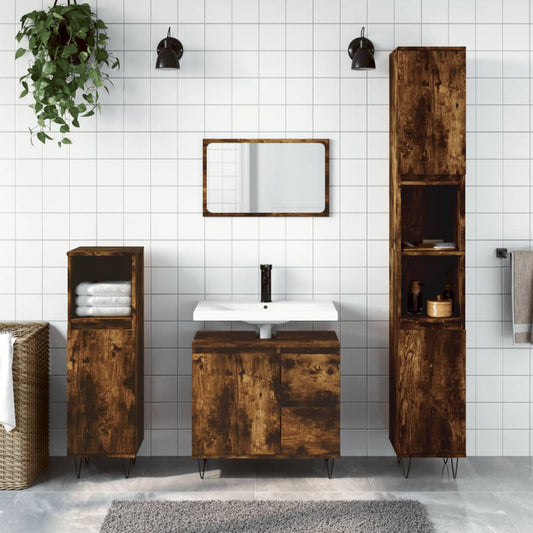 Set Mobili da Bagno 3 pz Rovere Fumo in Legno Multistrato | homemem39