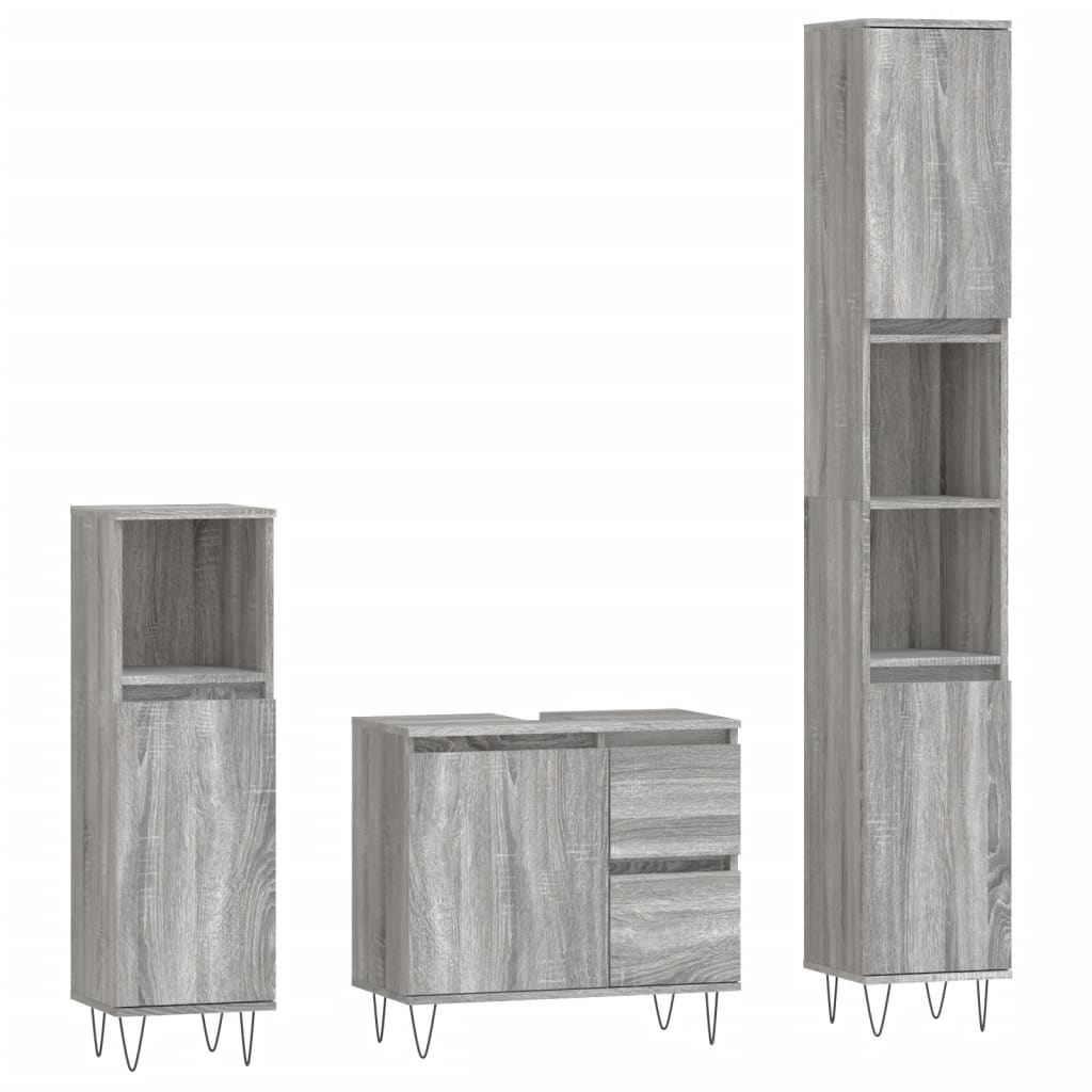 Set Mobili da Bagno 3 pz Grigio Sonoma in Legno Multistrato | homemem39