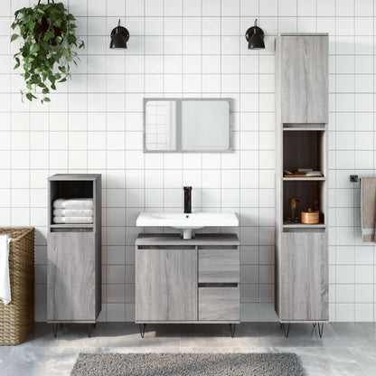 Set Mobili da Bagno 3 pz Grigio Sonoma in Legno Multistrato | homemem39