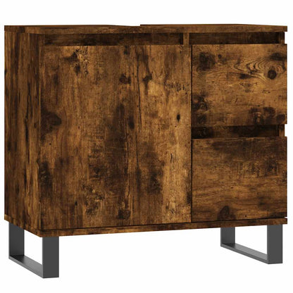 Set Mobili da Bagno 3 pz Rovere Fumo in Legno Multistrato