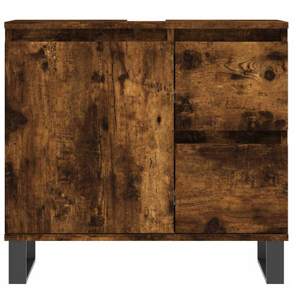 Set Mobili da Bagno 3 pz Rovere Fumo in Legno Multistrato