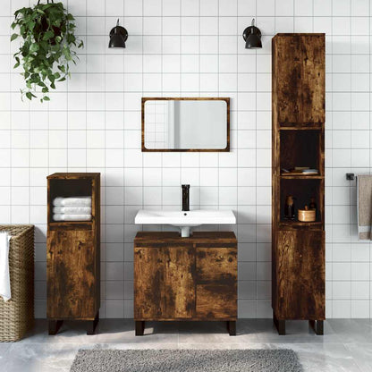 Set Mobili da Bagno 3 pz Rovere Fumo in Legno Multistrato | homemem39