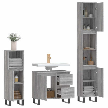 Set Mobili da Bagno 3 pz Grigio Sonoma in Legno Multistrato