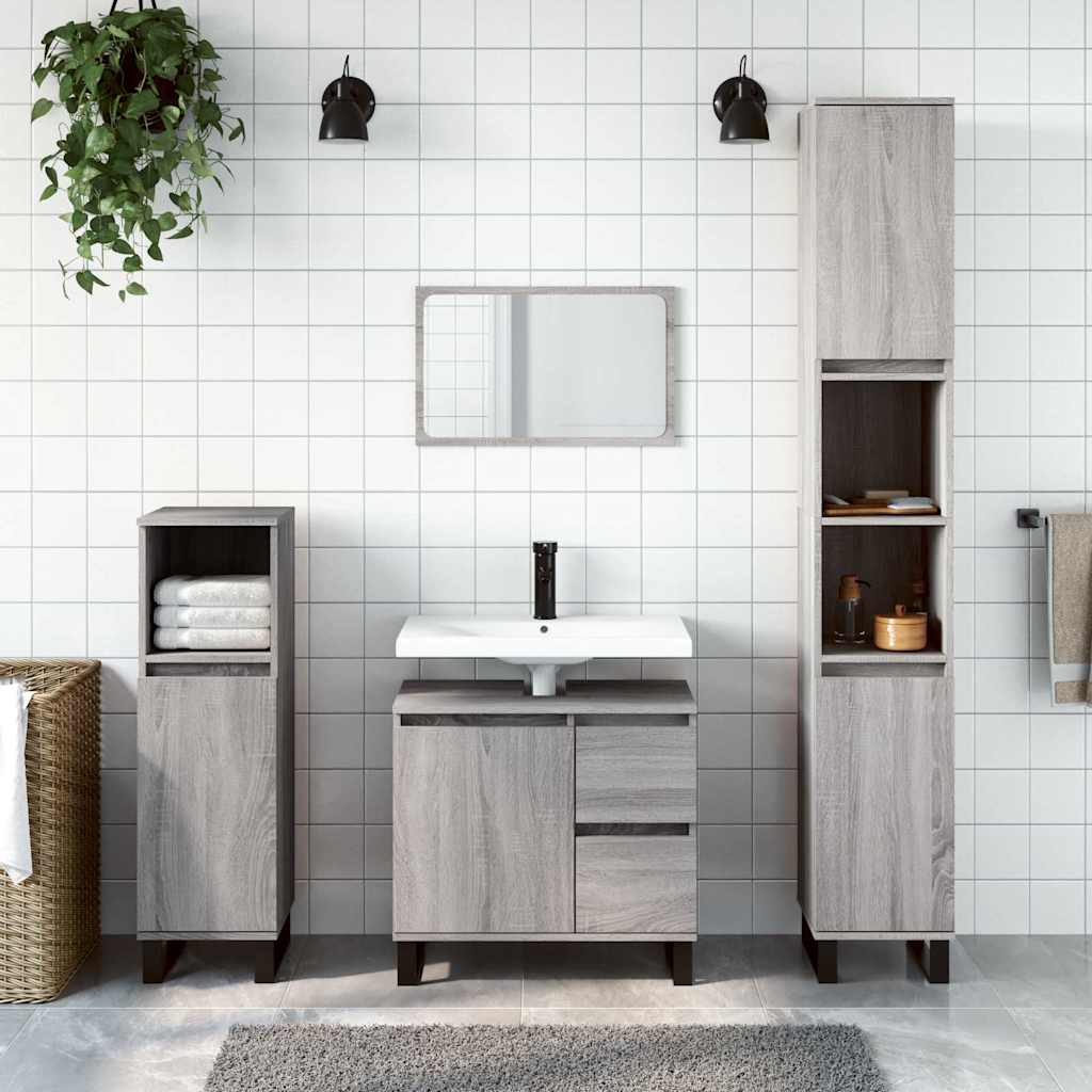 Set Mobili da Bagno 3 pz Grigio Sonoma in Legno Multistrato | homemem39