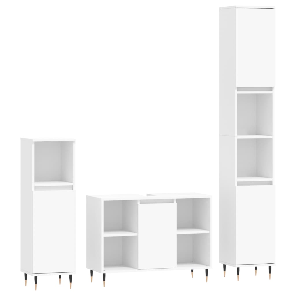 Set Mobili da Bagno 3 pz Bianco in Legno Multistrato | homemem39