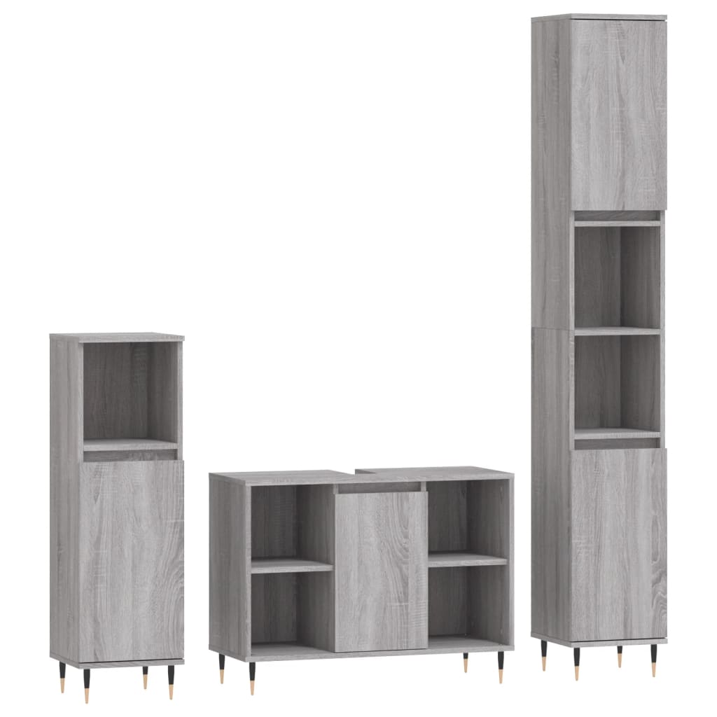 Set Mobili da Bagno 3 pz Grigio Sonoma in Legno Multistrato | homemem39
