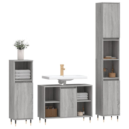 Set Mobili da Bagno 3 pz Grigio Sonoma in Legno Multistrato | homemem39