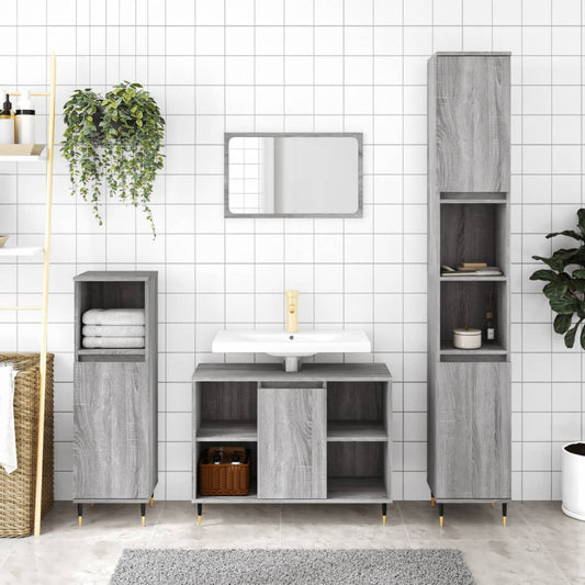 Set Mobili da Bagno 3 pz Grigio Sonoma in Legno Multistrato | homemem39